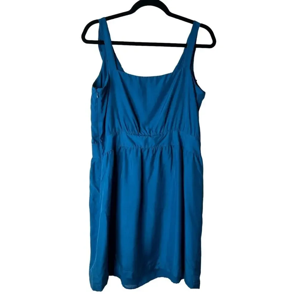 Ann Taylor Loft Dress Women Size 14 Blue Silk Sleeveless Ruffle Mini Fit N Flare - Picture 4 of 12